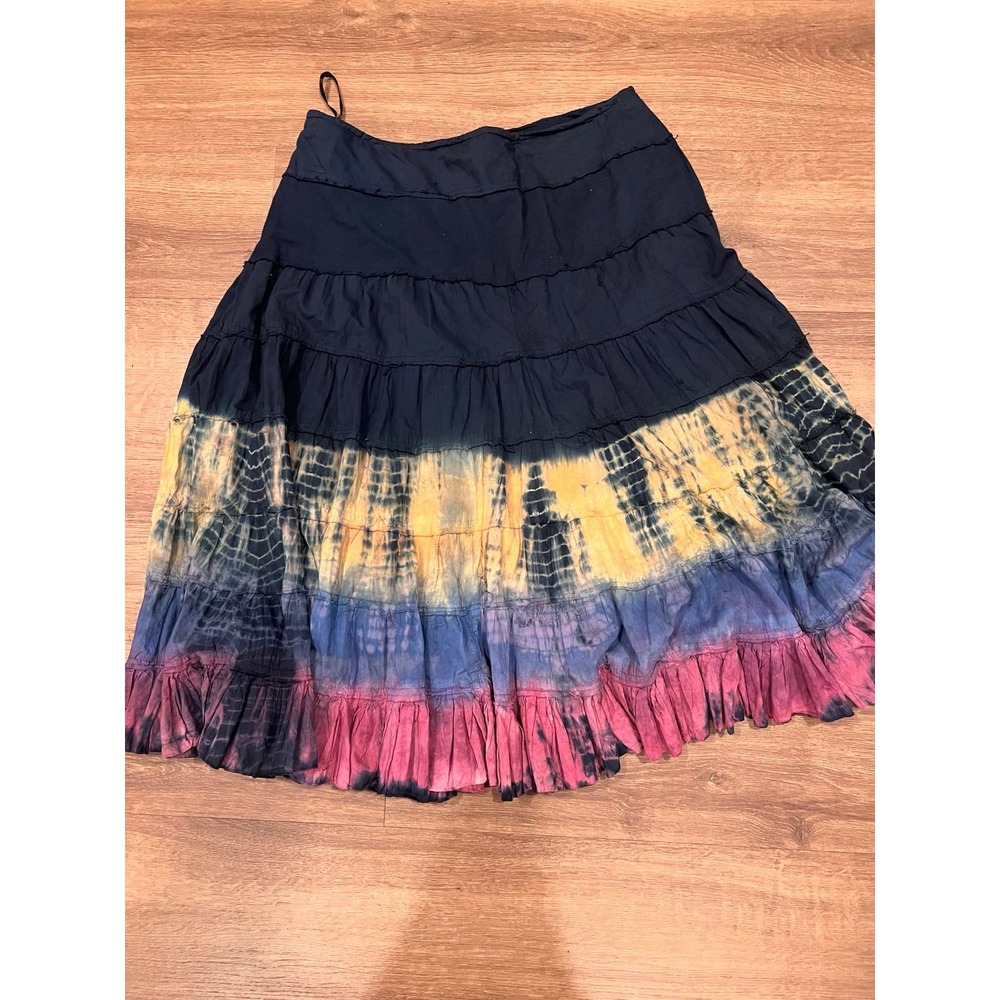 Vintage L.A. Blues Skirt Womens XL Tie Dye Tiered Ruffle Gypsy Boho Western 90s